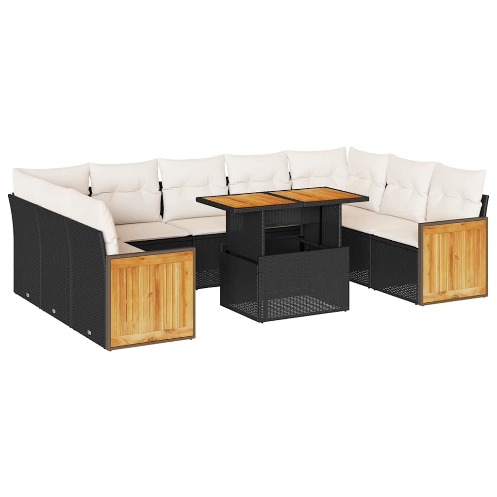 10-dijelni set vrtnih sofa s jastucima crni poliratana bagrem