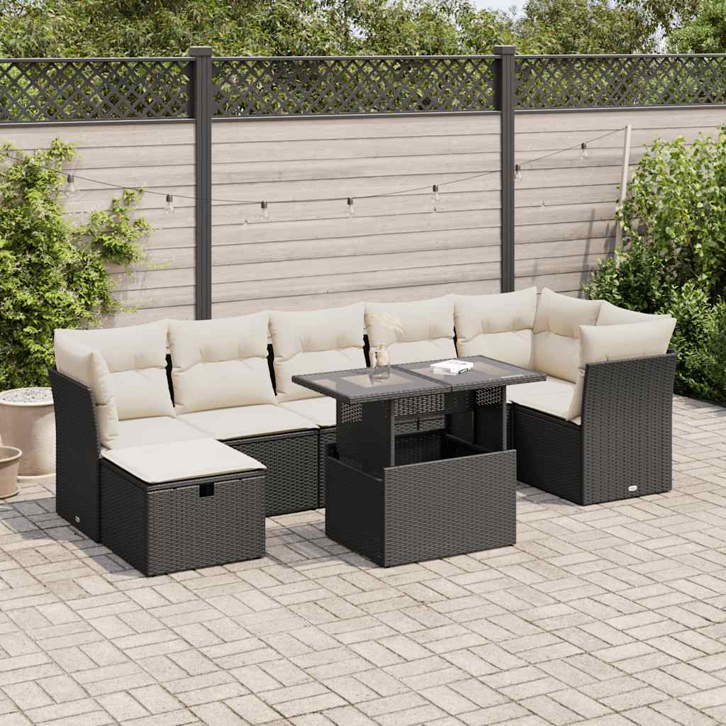 8-dijelni set vrtnih sofa od poliratana s jastucima crni