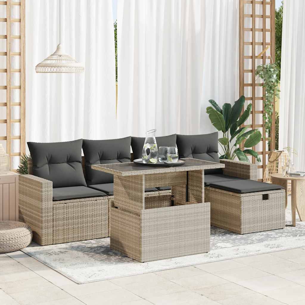 6-dijelni set vrtnih sofa od poliratana s jastucima svjetlosivi