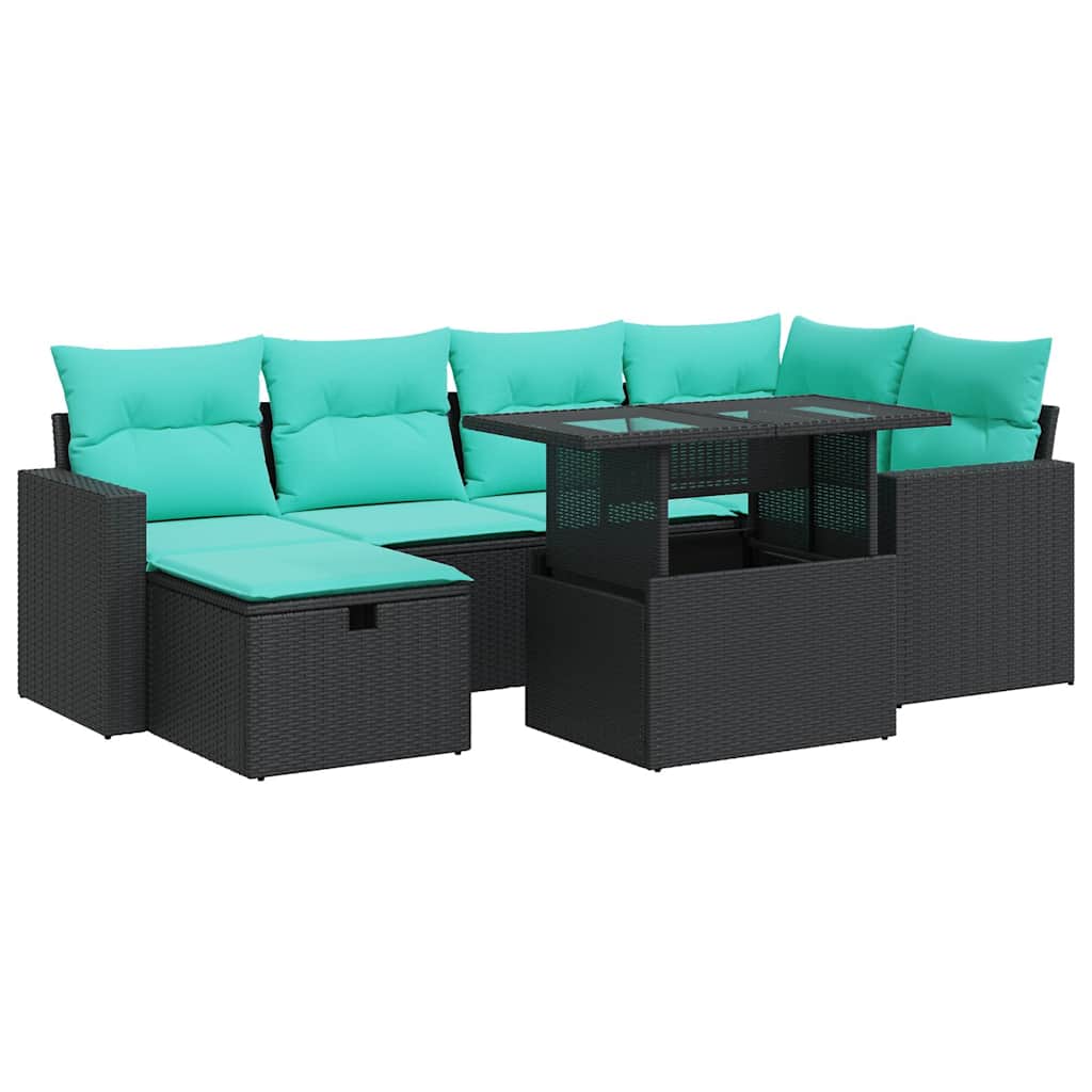 7-dijelni set vrtnih sofa poliratan i bagrem s jastucima sivi
