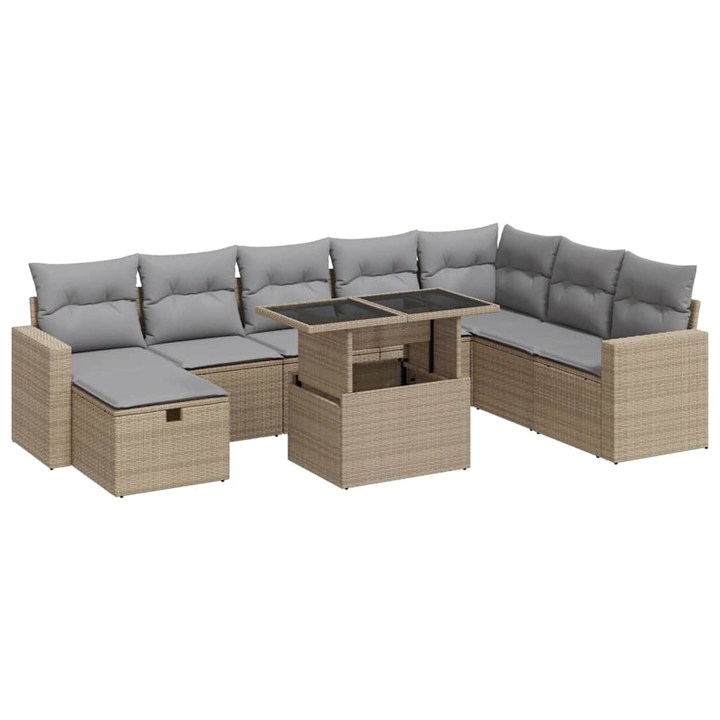 9-dijelni set vrtnih sofa s jastucima bež od poliratana