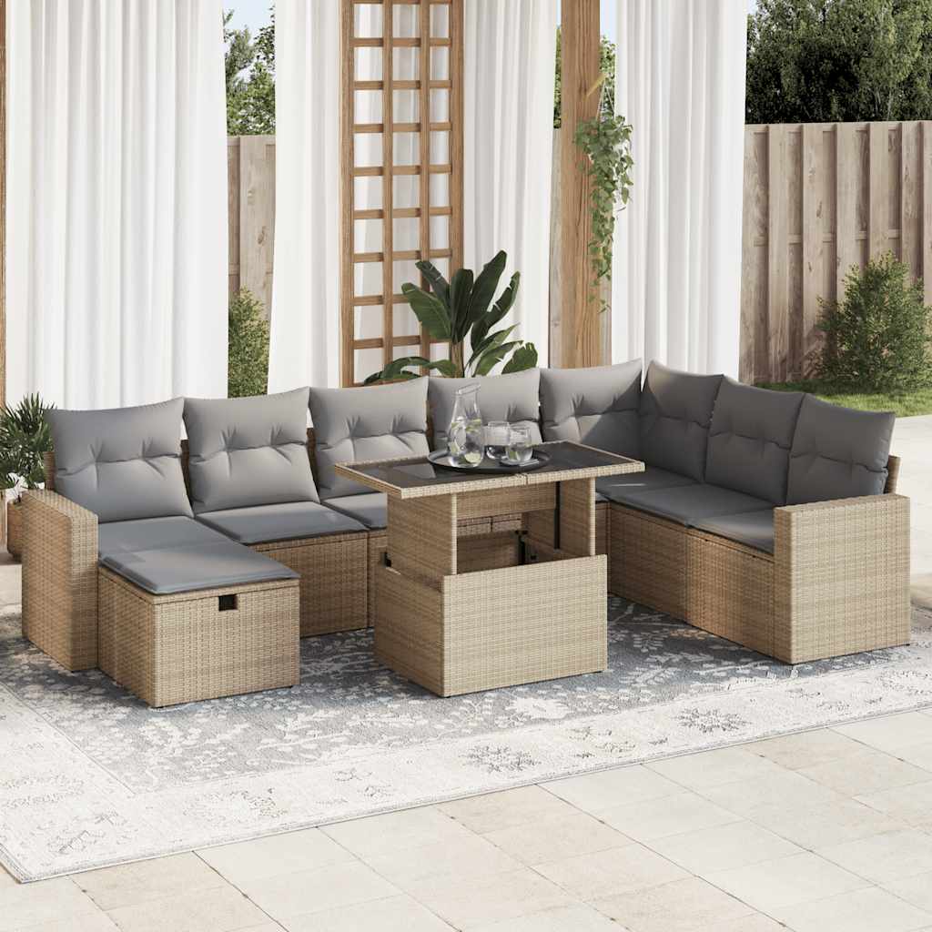 9-dijelni set vrtnih sofa s jastucima bež od poliratana