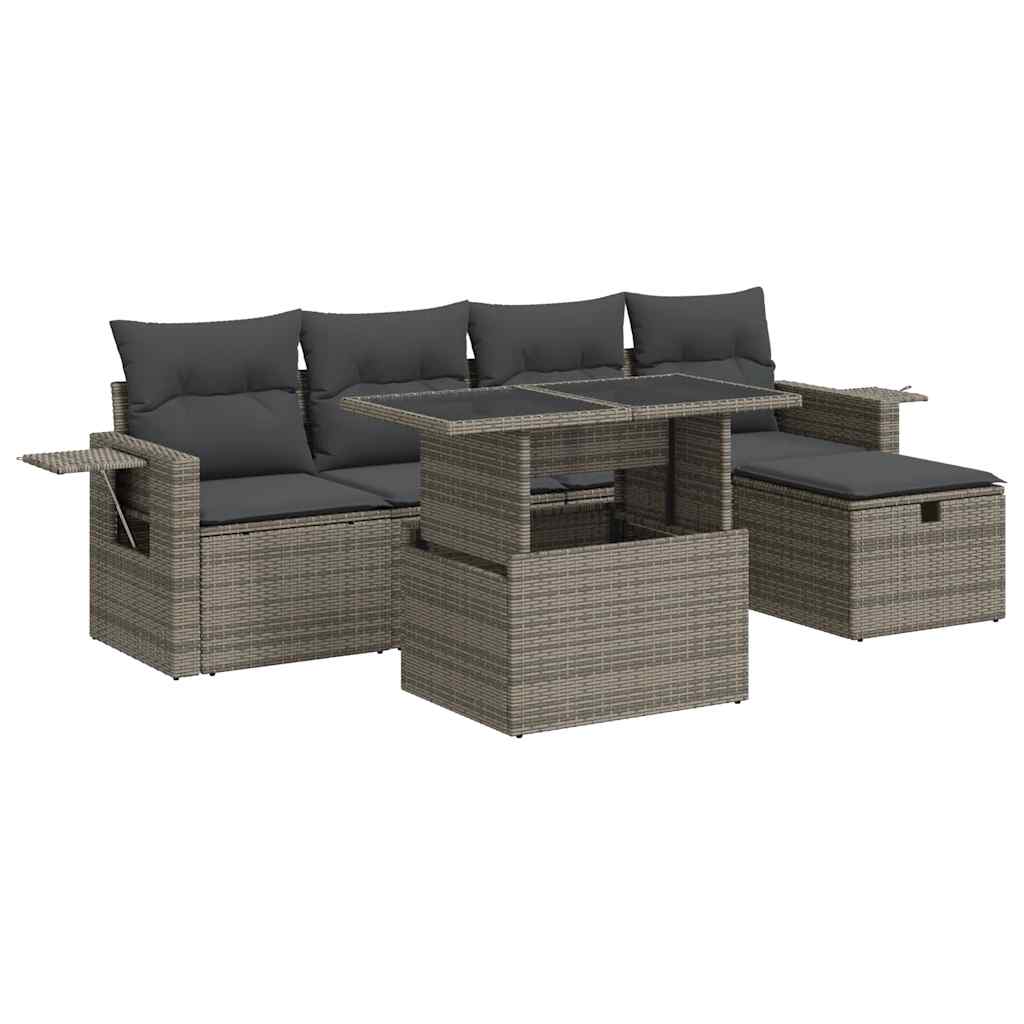 6-dijelni set vrtnih sofa od poliratana s jastucima sivi