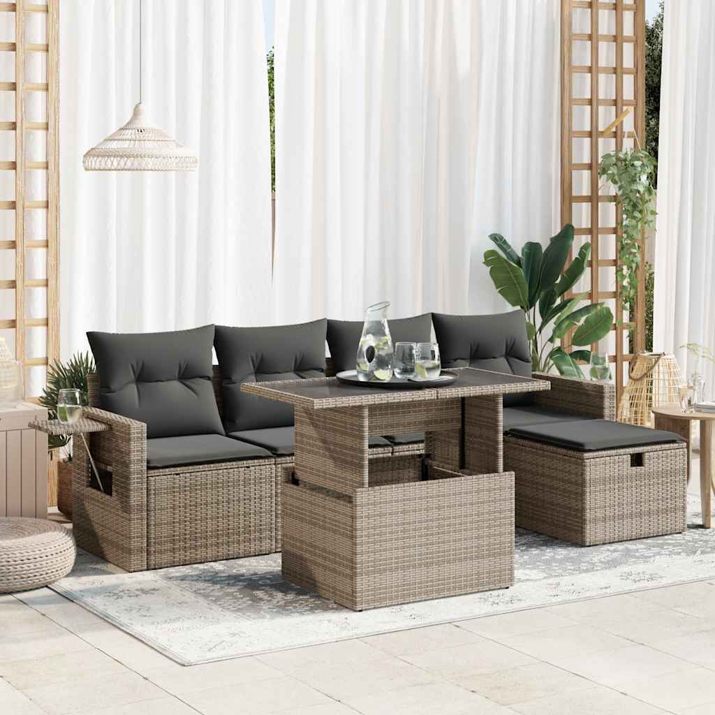 6-dijelni set vrtnih sofa od poliratana s jastucima sivi