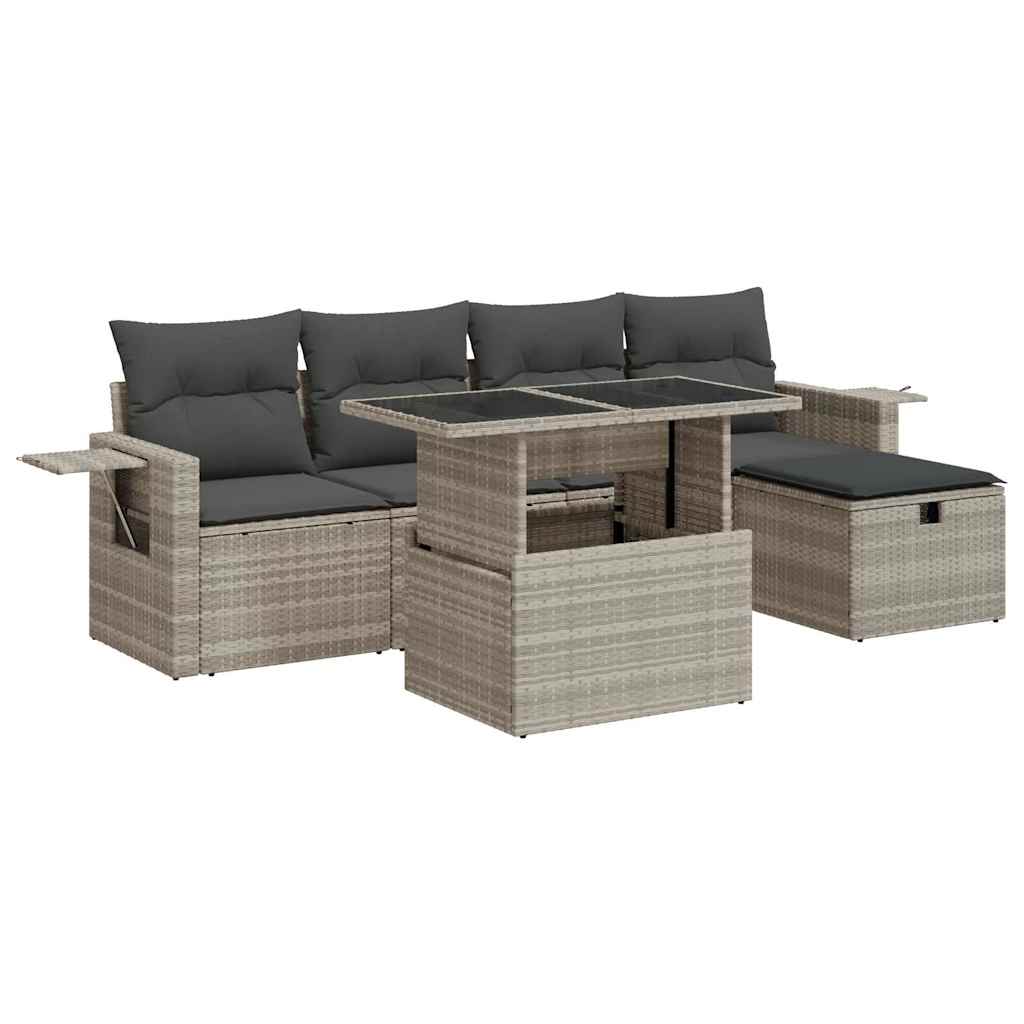 6-dijelni set vrtnih sofa od poliratana s jastucima svjetlosivi