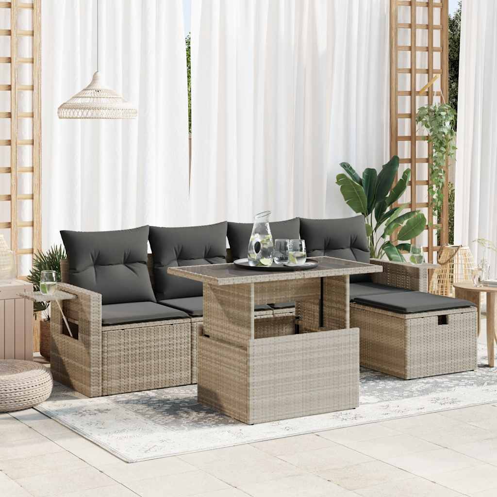 6-dijelni set vrtnih sofa od poliratana s jastucima svjetlosivi