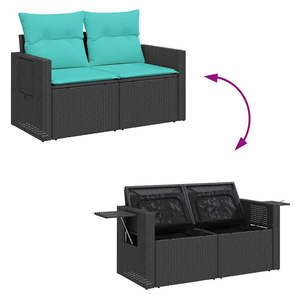 9-dijelni set vrtnih sofa poliratan i bagrem s jastucima sivi