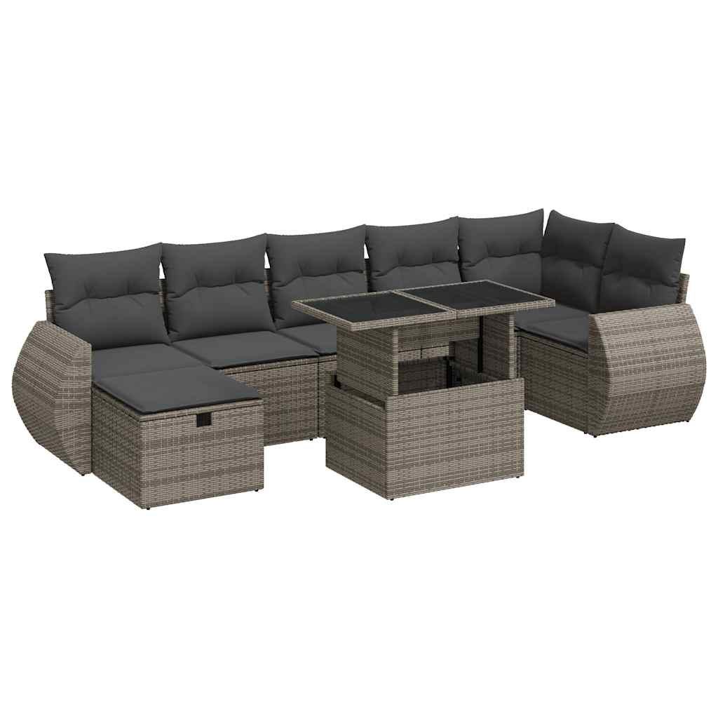 8-dijelni set vrtnih sofa od poliratana s jastucima sivi