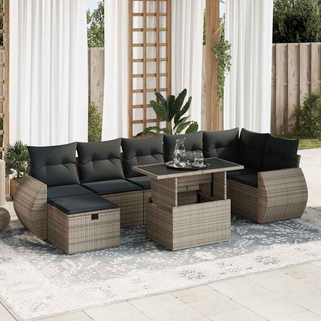 8-dijelni set vrtnih sofa od poliratana s jastucima sivi
