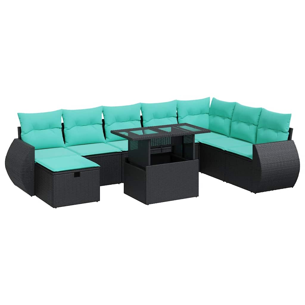 9-dijelni set vrtnih sofa poliratan i bagrem s jastucima sivi