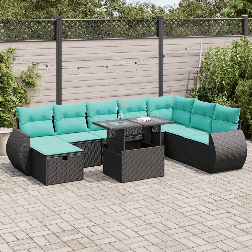 9-dijelni set vrtnih sofa poliratan i bagrem s jastucima sivi