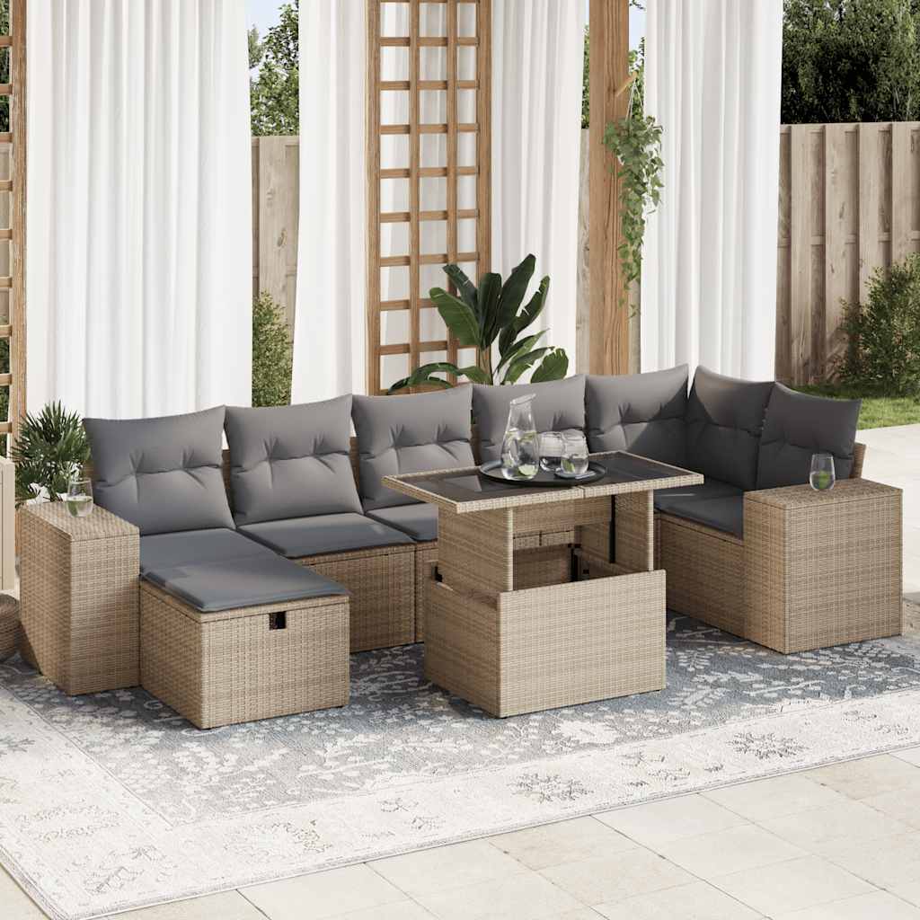 5-dijelni vrtni set sofa s jastucima bež od poliratana