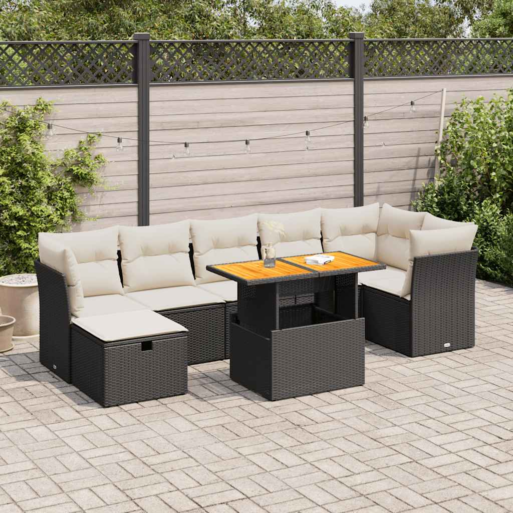 8-dijelni set vrtnih sofa od poliratana s jastucima crni bagrem