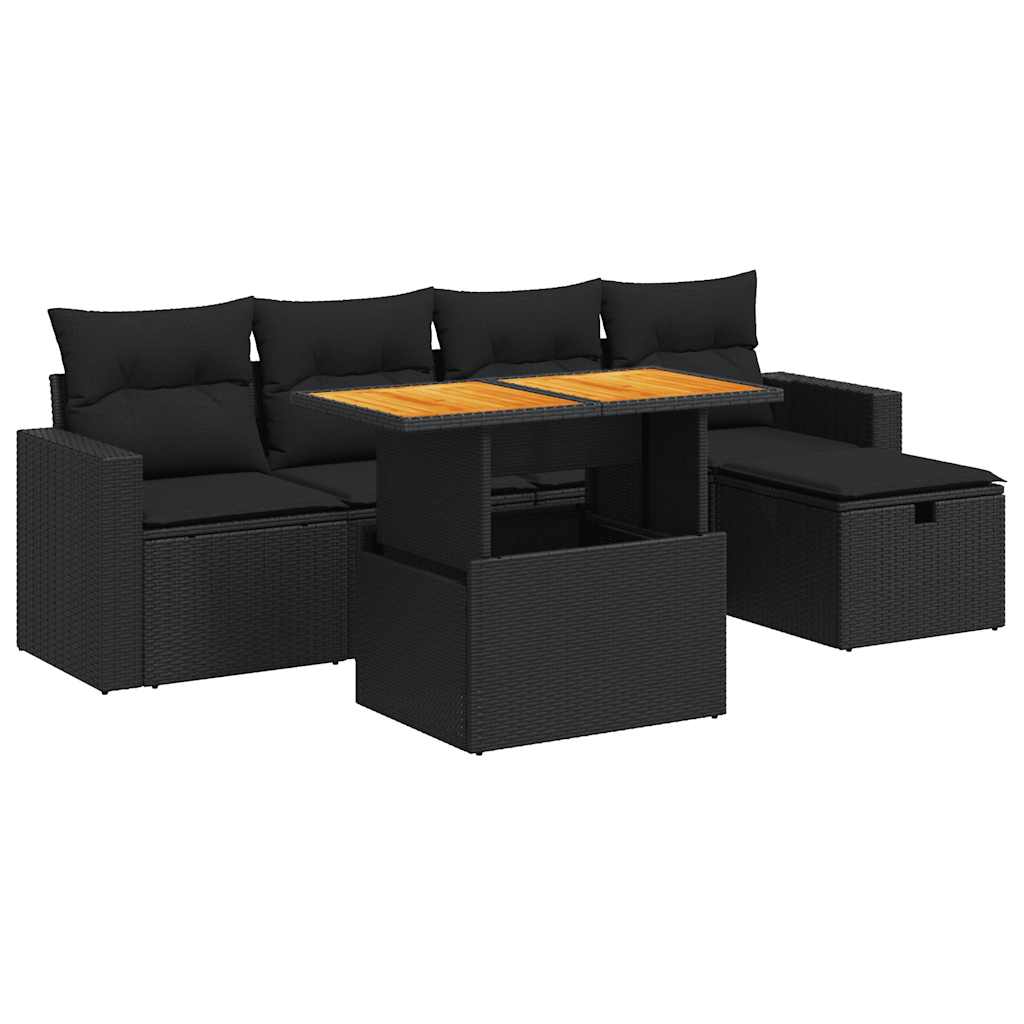 6-dijelni set vrtnih sofa s jastucima crni od poliratana bagrem