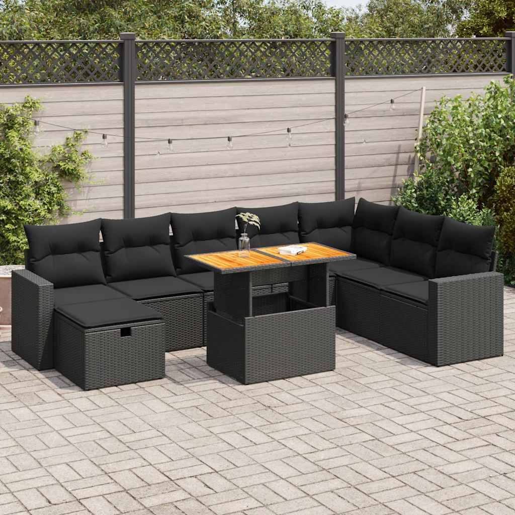 9-dijelni set vrtnih sofa s jastucima crni od poliratana bagrem