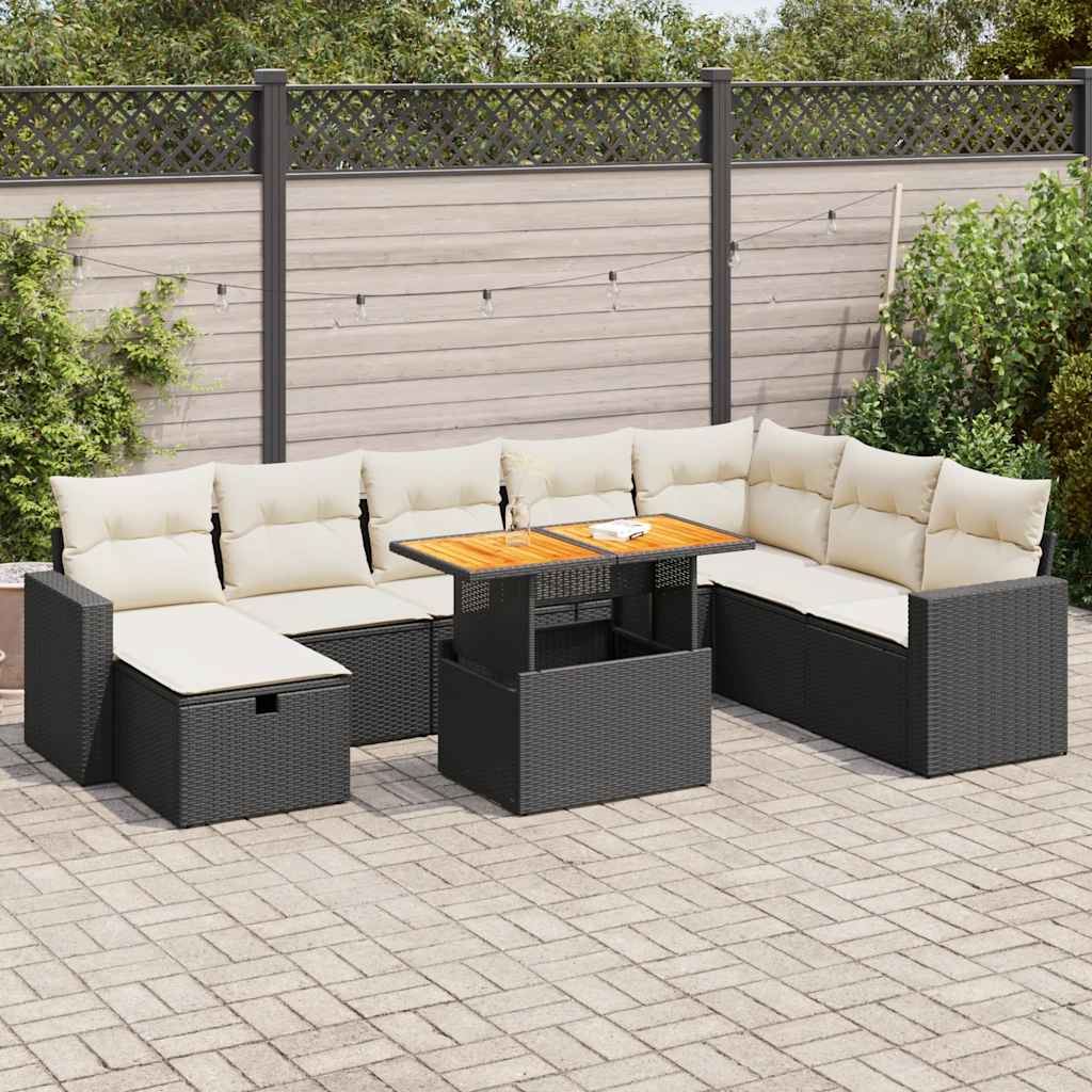 9-dijelni set vrtnih sofa s jastucima crni od poliratana bagrem