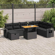 9-dijelni set vrtnih sofa s jastucima crni od poliratana bagrem