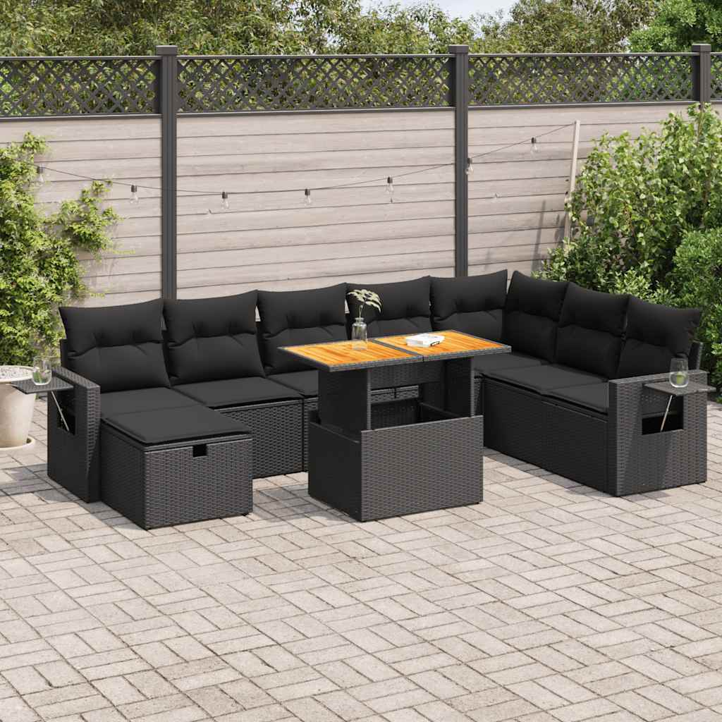9-dijelni set vrtnih sofa s jastucima crni od poliratana bagrem