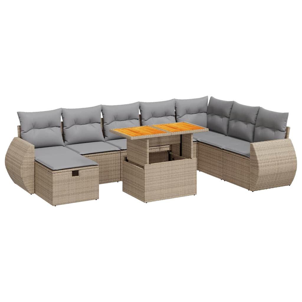 9-dijelni set vrtnih sofa s jastucima bež od poliratana bagrem
