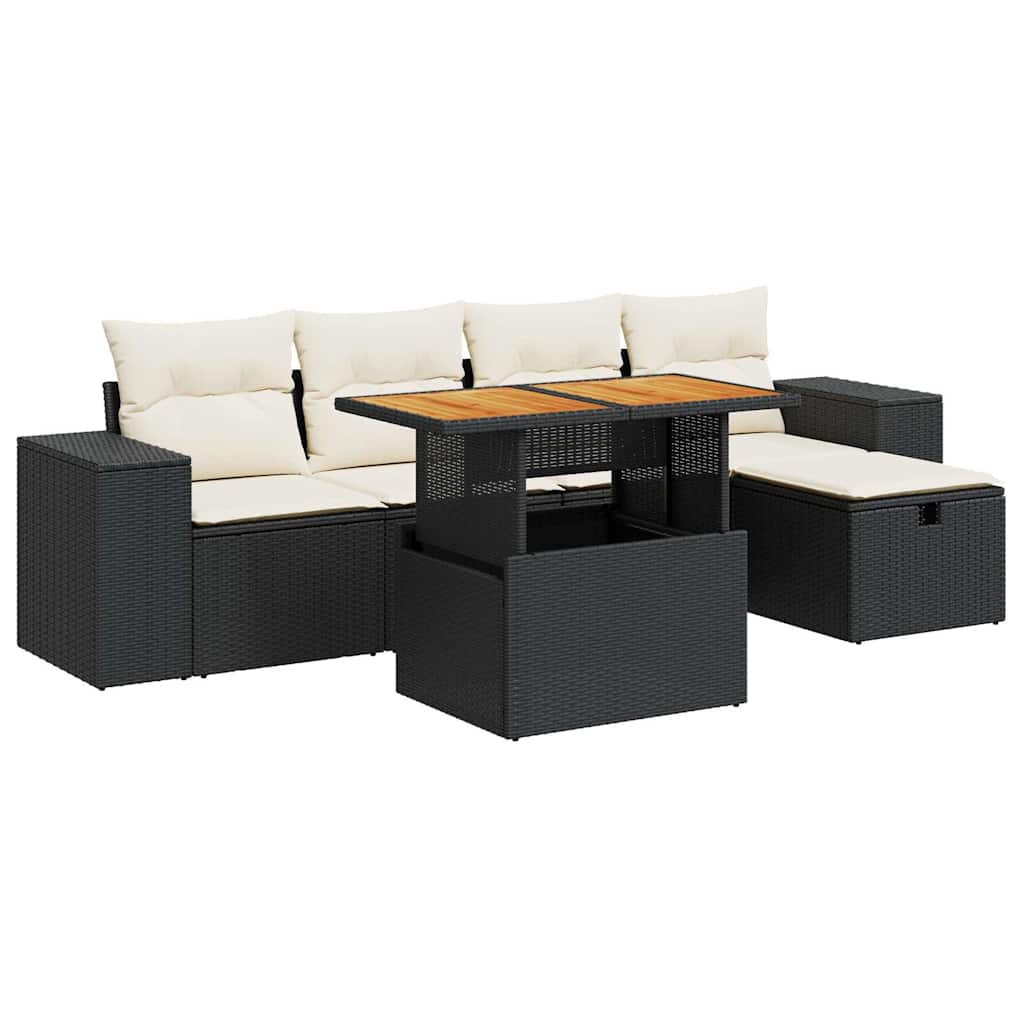 6-dijelni set vrtnih sofa s jastucima crni od poliratana bagrem