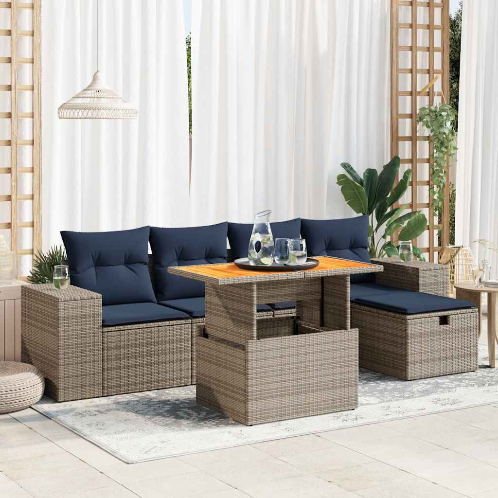 6-dijelni set vrtnih sofa s jastucima crni od poliratana bagrem