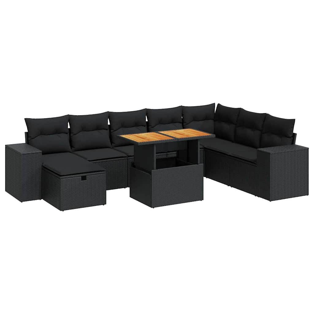 9-dijelni set vrtnih sofa s jastucima crni od poliratana bagrem