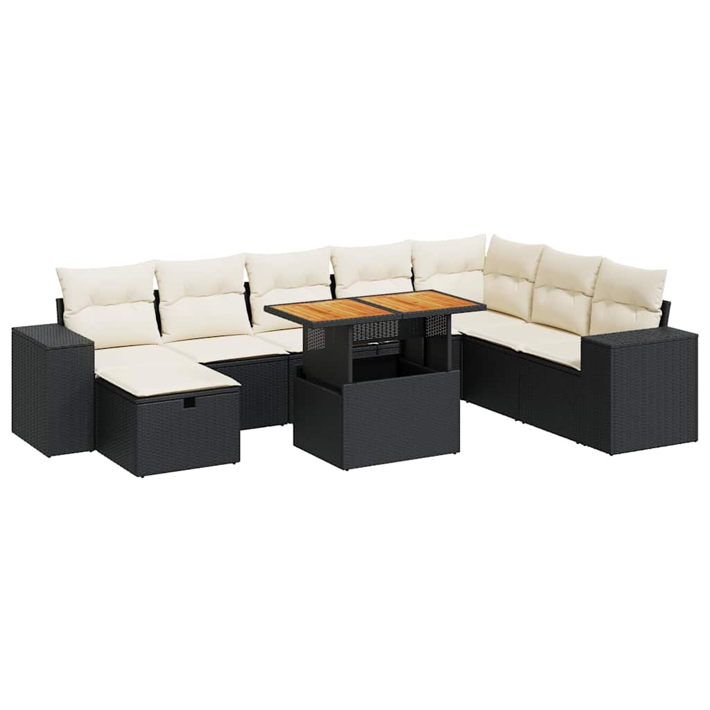 9-dijelni set vrtnih sofa s jastucima crni od poliratana bagrem