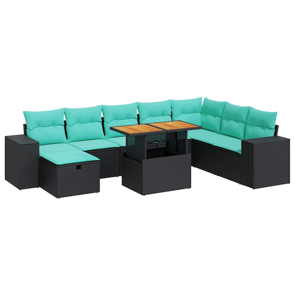 9-dijelni set vrtnih sofa s jastucima crni od poliratana bagrem