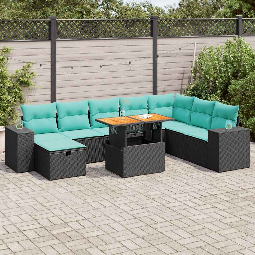 9-dijelni set vrtnih sofa s jastucima crni od poliratana bagrem
