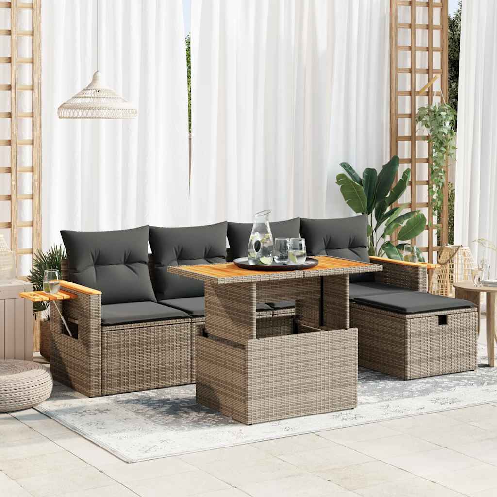 6-dijelni set vrtnih sofa od poliratana s jastucima sivi