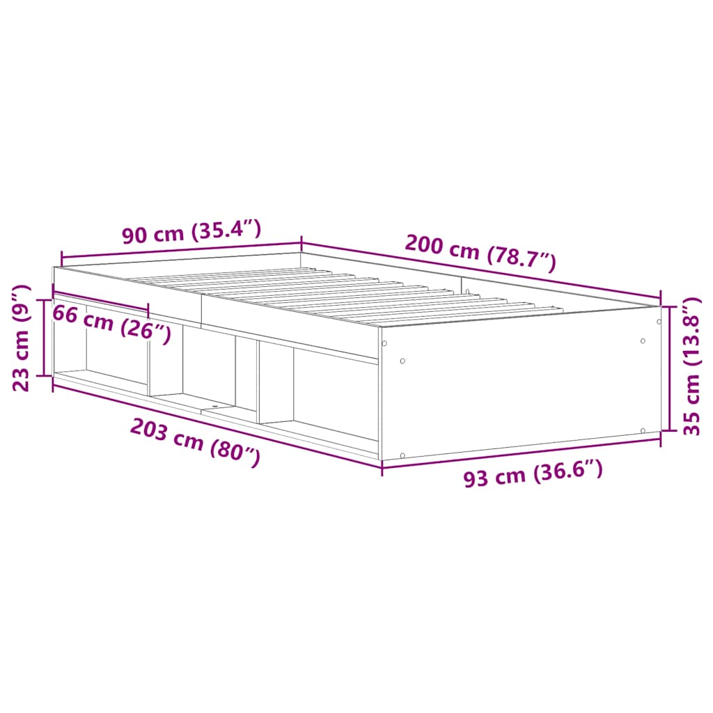 Okvir kreveta bez madraca staro drvo 90x200 cm