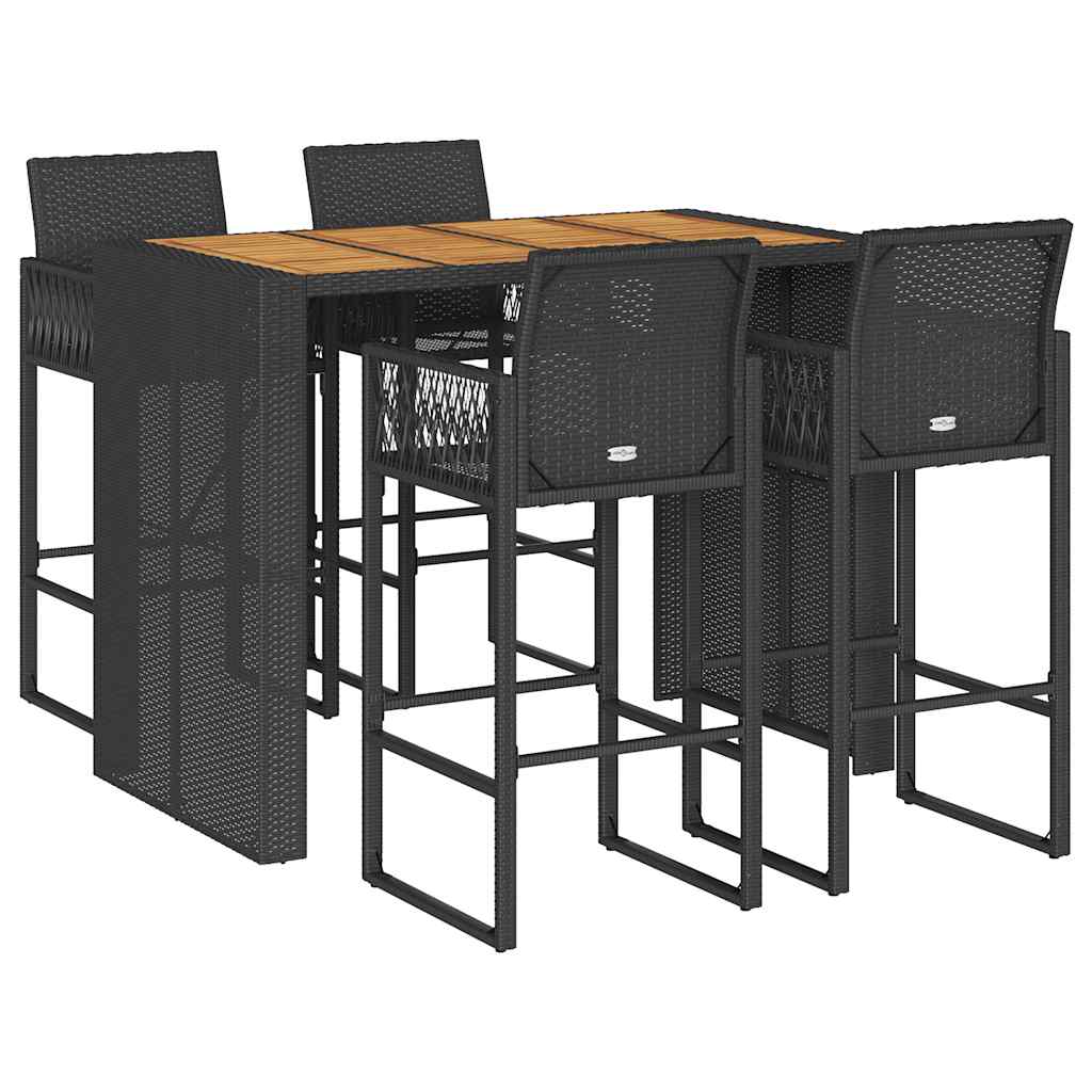 5-dijelni vrtni barski set bez jastucima crni poliratana bagrem Crna 145 cm