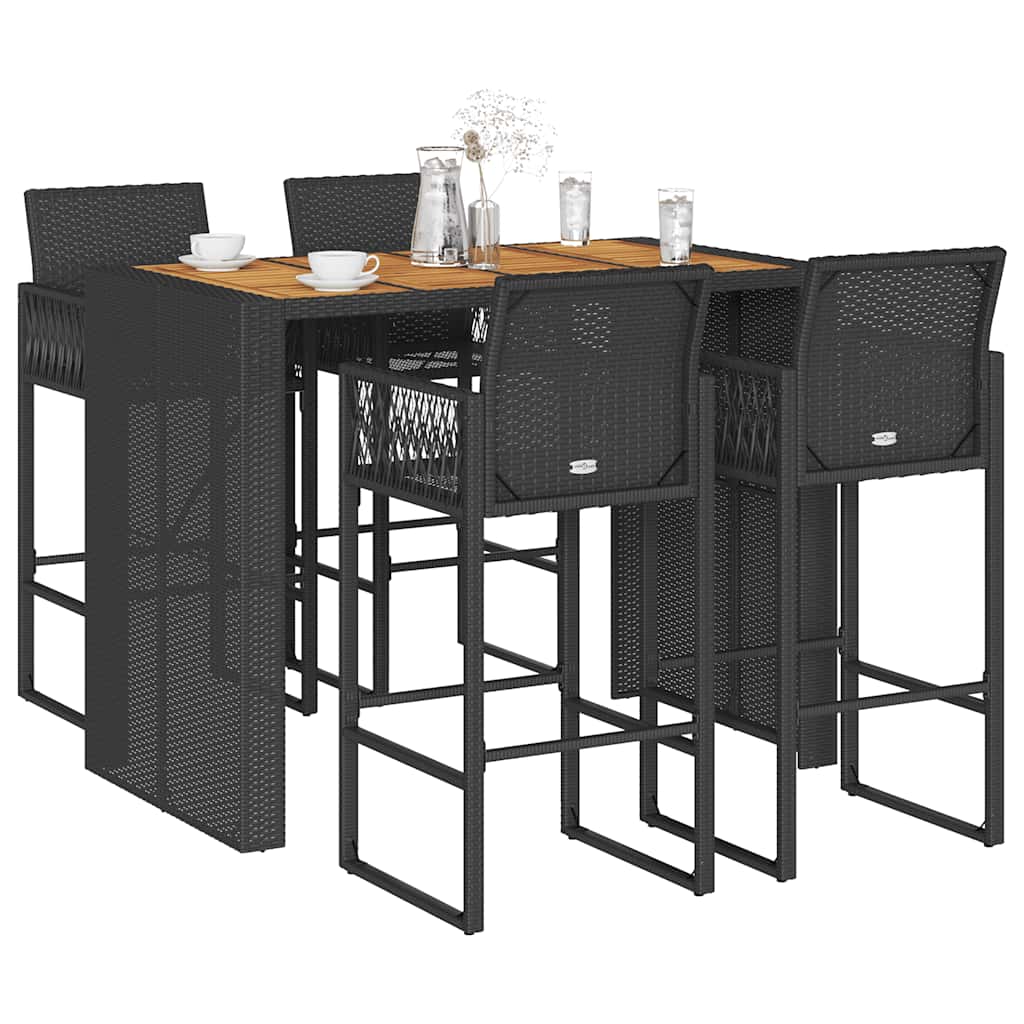 5-dijelni vrtni barski set bez jastucima crni poliratana bagrem Crna 145 cm