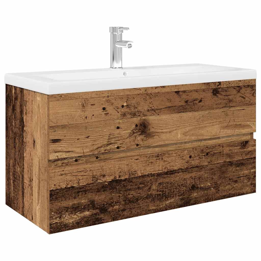 Ormarić za sudoper ugradbenim umivaonikom i slavinom Staro drvo Smeđa 90 x 38.5 x 45 cm