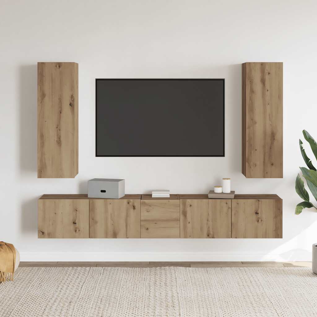 5-dijelni zidni TV ormarić Artisan hrast izrađen od drva