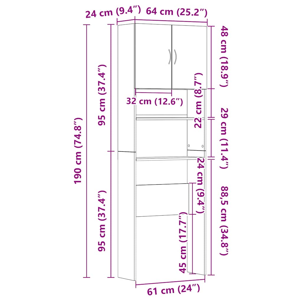 Ormarić za perilicu rublja crni hrast 64x24x190 cm inženjerski drvo