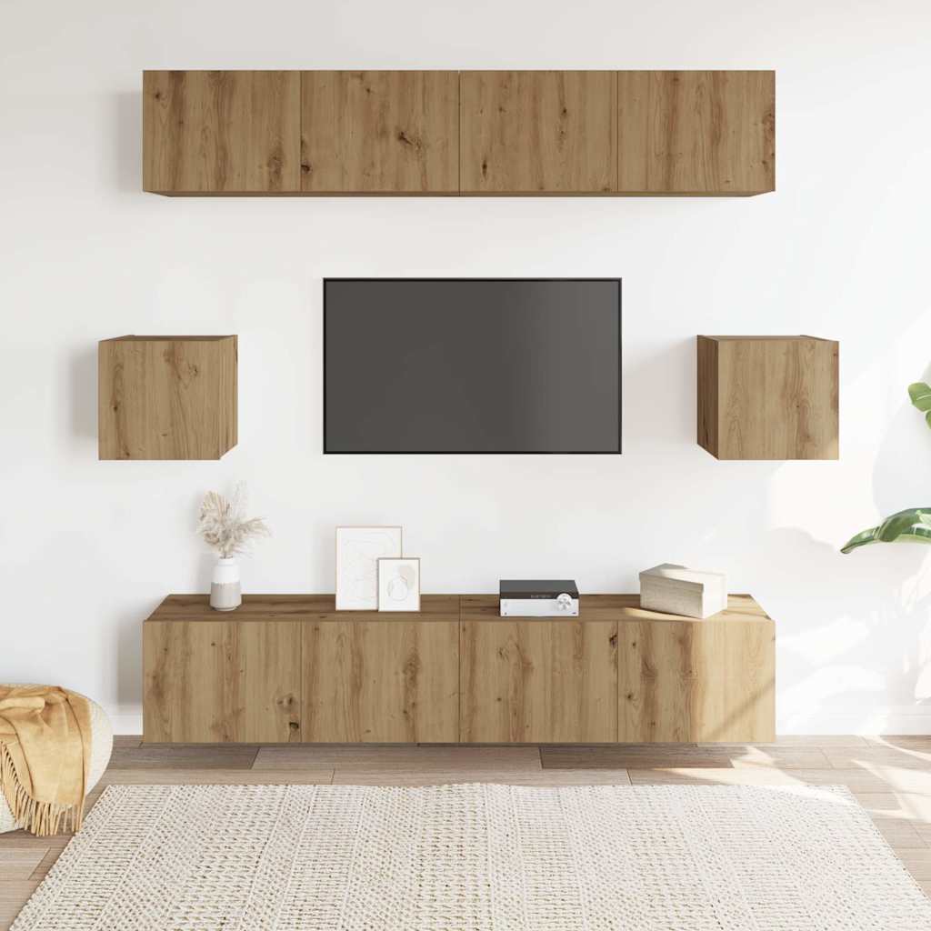 6-dijelni zidni TV ormarić Artisan hrast izrađen od drva