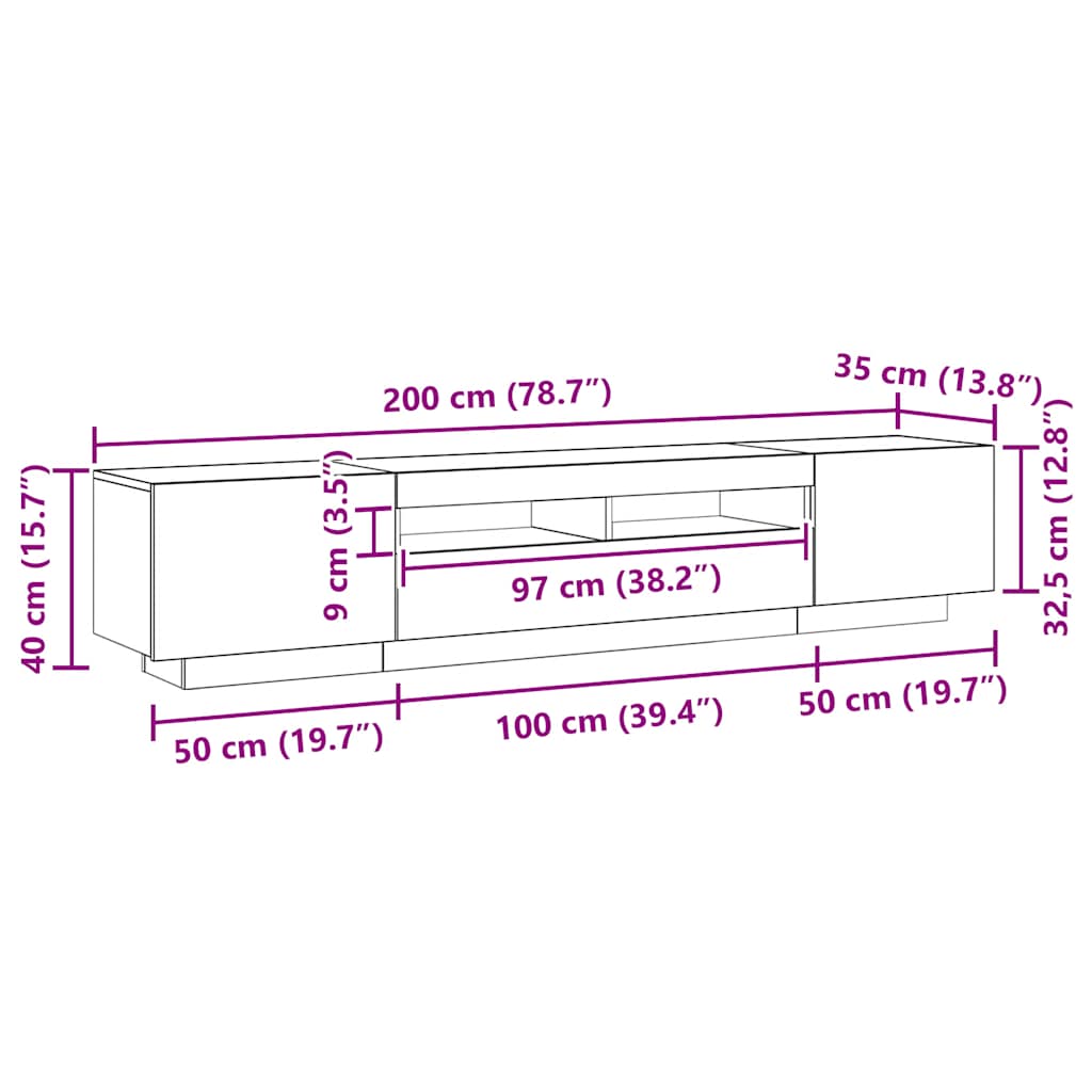 TV ormarić LED boja drva 200x35x40 cm konstruirano drvo