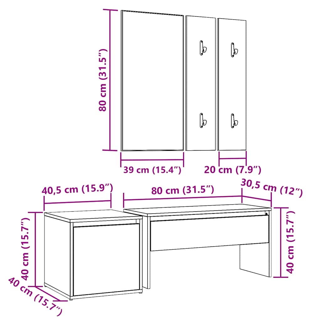 Set namještaja za hodnik izrađen od starog drveta