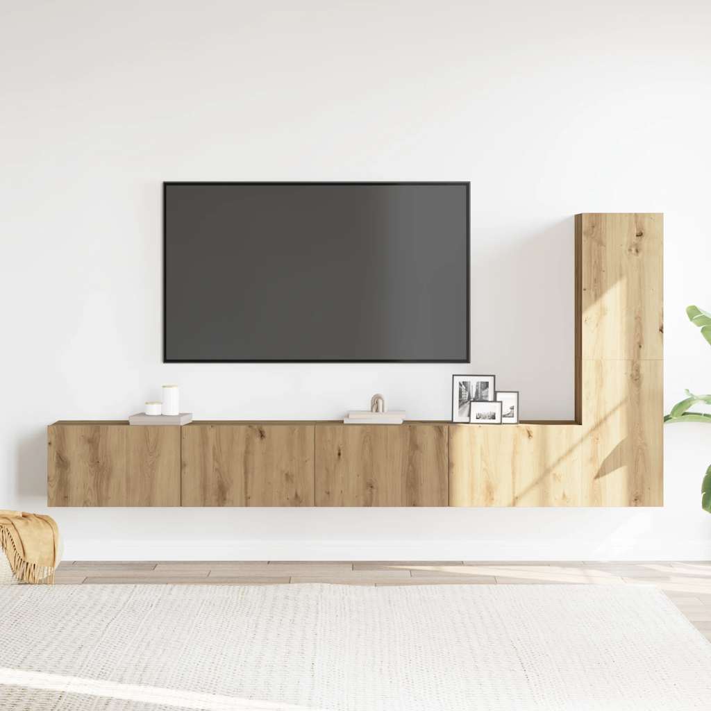 3-dijelni zidni TV ormarić Artisan hrast izrađen od drva
