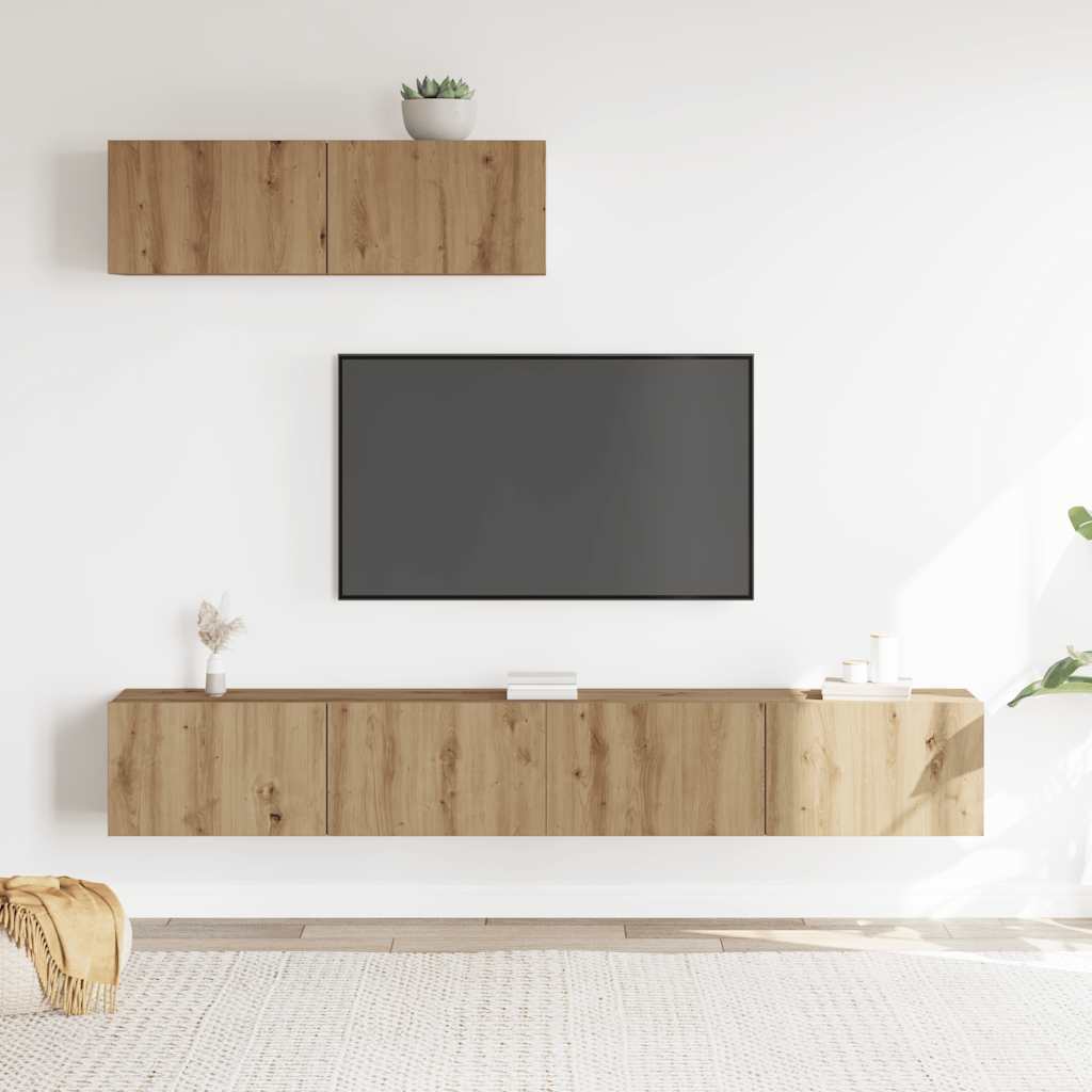 3-dijelni zidni TV ormarić Artisan hrast izrađen od drva