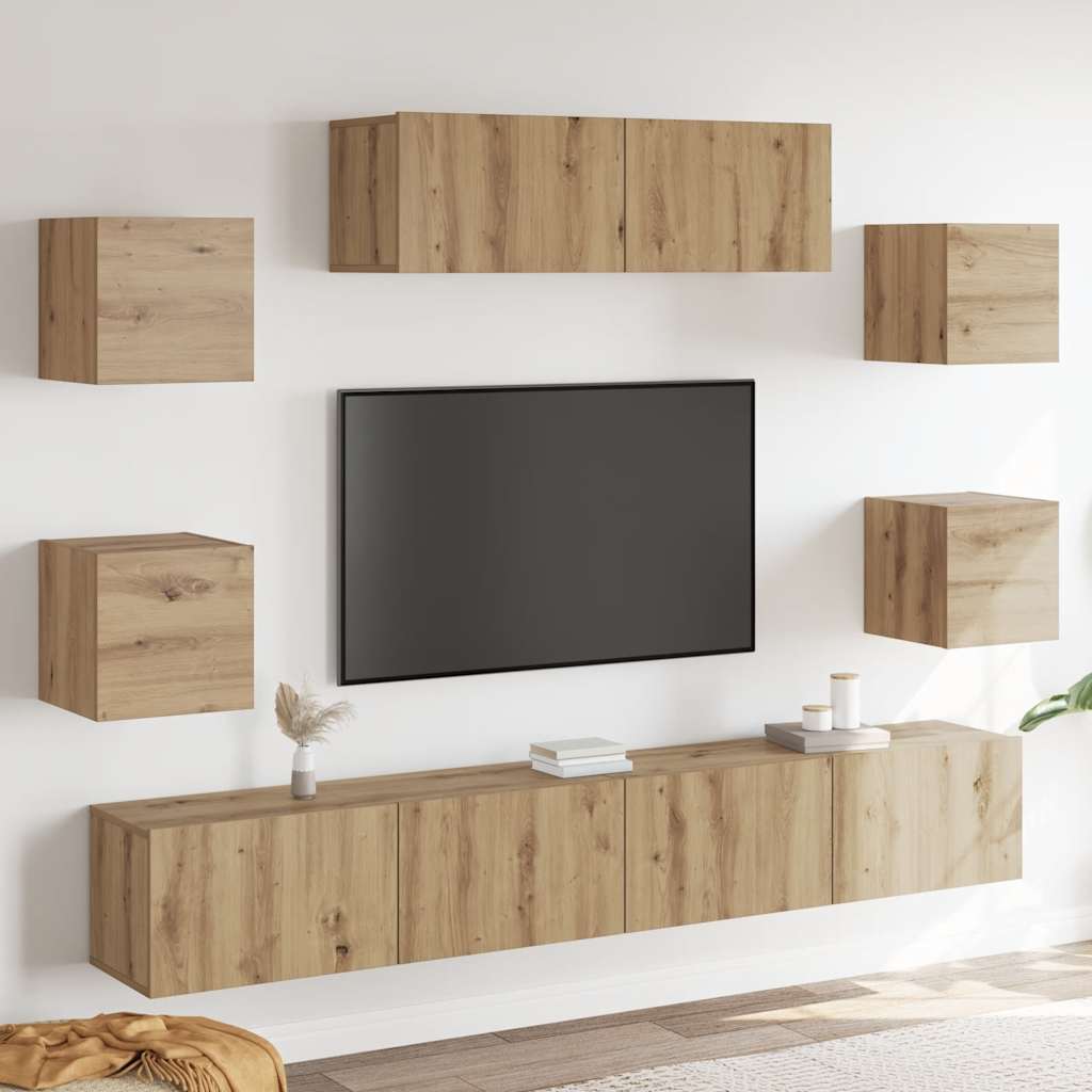 7-dijelni zidni TV ormarić Artisan hrast izrađen od drva
