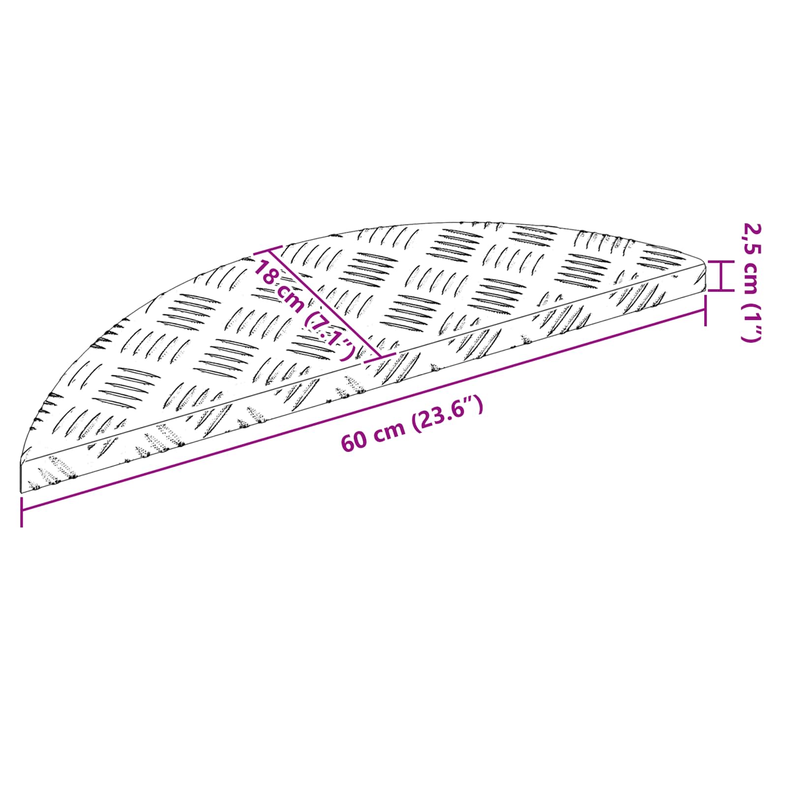 Stepenica Polumjesec 10 pcs Srebrno 60 x 18 x 2,5 cm Aluminij