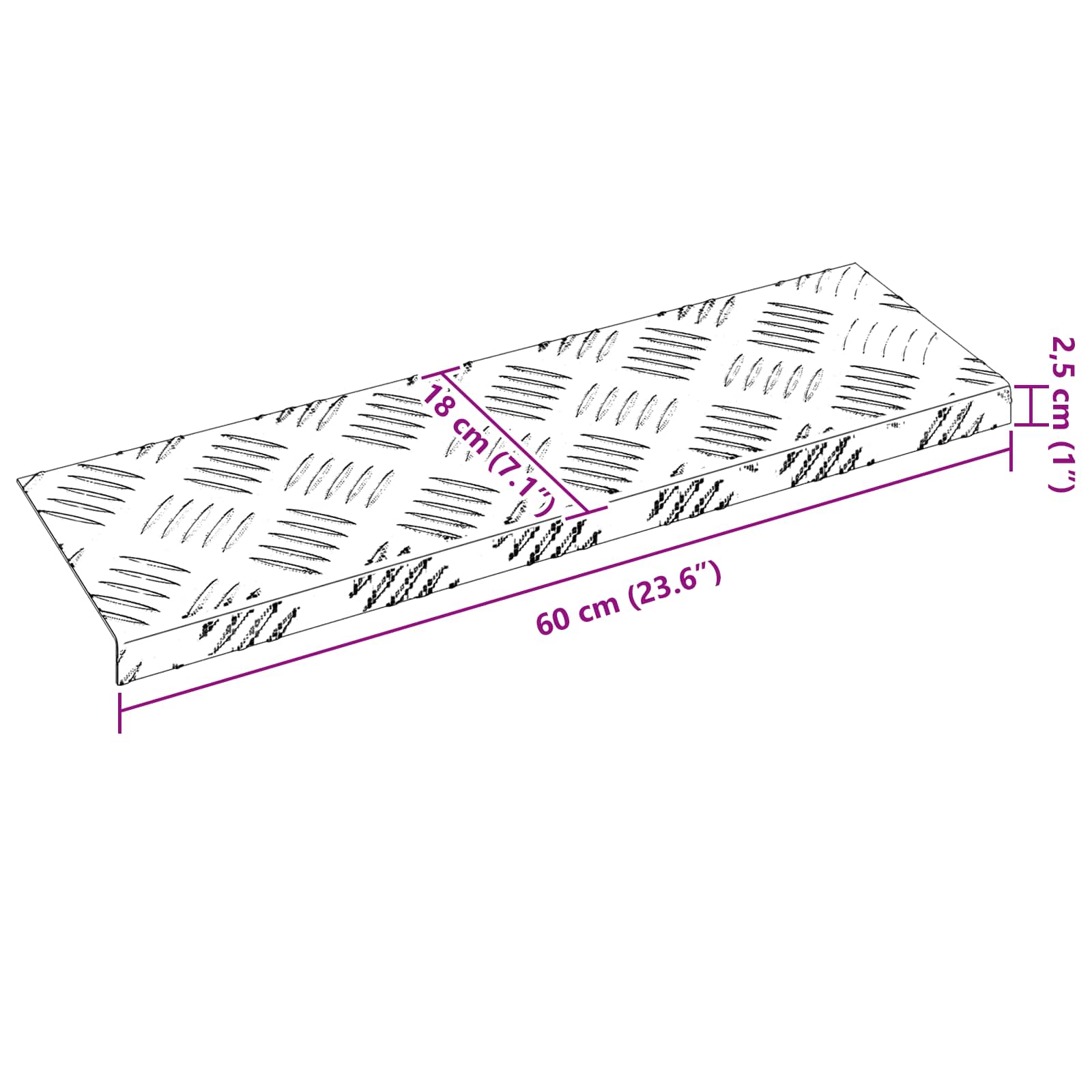 Stepenica Pravokutni 15 pcs Srebrno 60 x 18 x 2,5 cm Aluminij