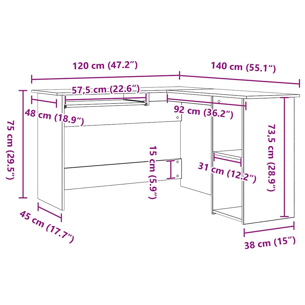 Kutni stol Crni hrast 120 x 140 x 75 cm Konstruirano drvo