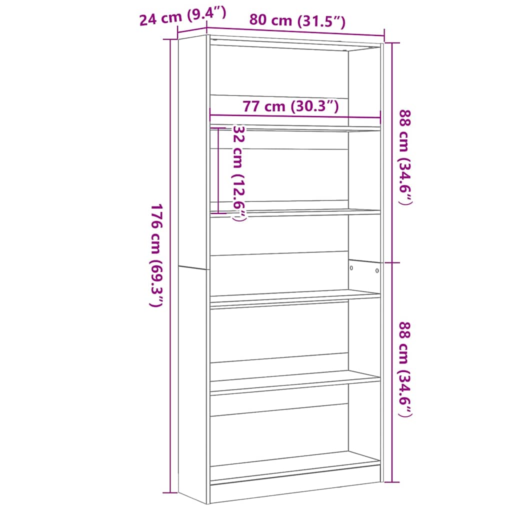 Polica za knjige crni hrast 80x24x176 cm konstruirano drvo