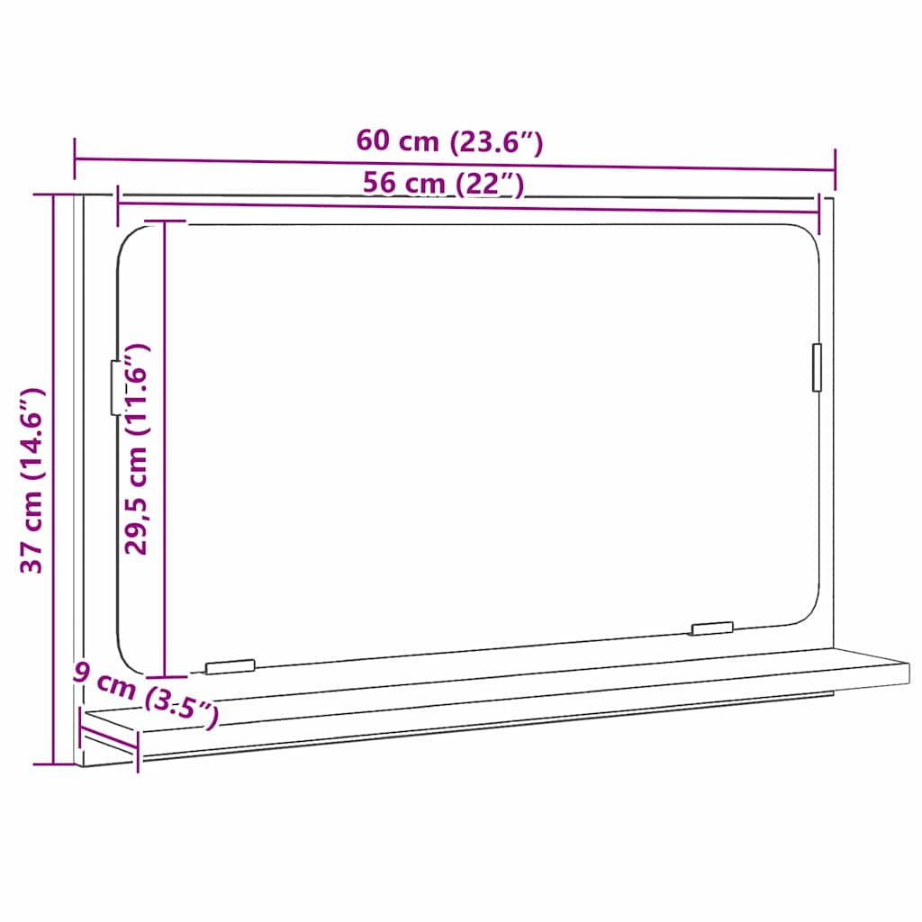 Ogledalo Polica Crni hrast 60 x 10,5 x 37 cm Konstruirano drvo