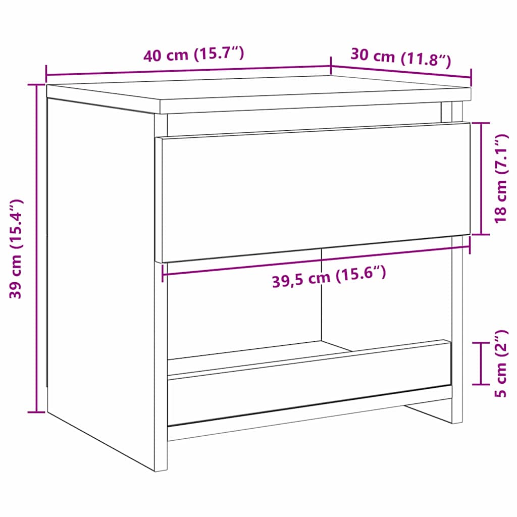 Noćni ormar 2 pcs Crni hrast 40 x 30 x 39 cm Konstruirano drvo