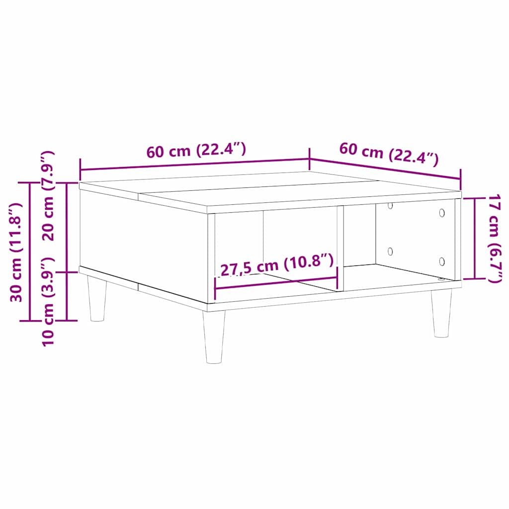 Kava Stol Crni hrast 60 x 60 x 30 cm Konstruirano drvo