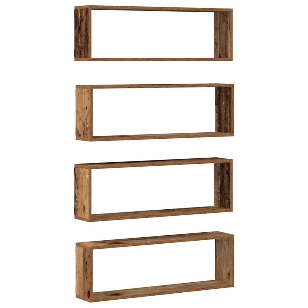 Police na zidu s policom Zidne 4 pcs Staro drvo 80 x 15 x 26 cm